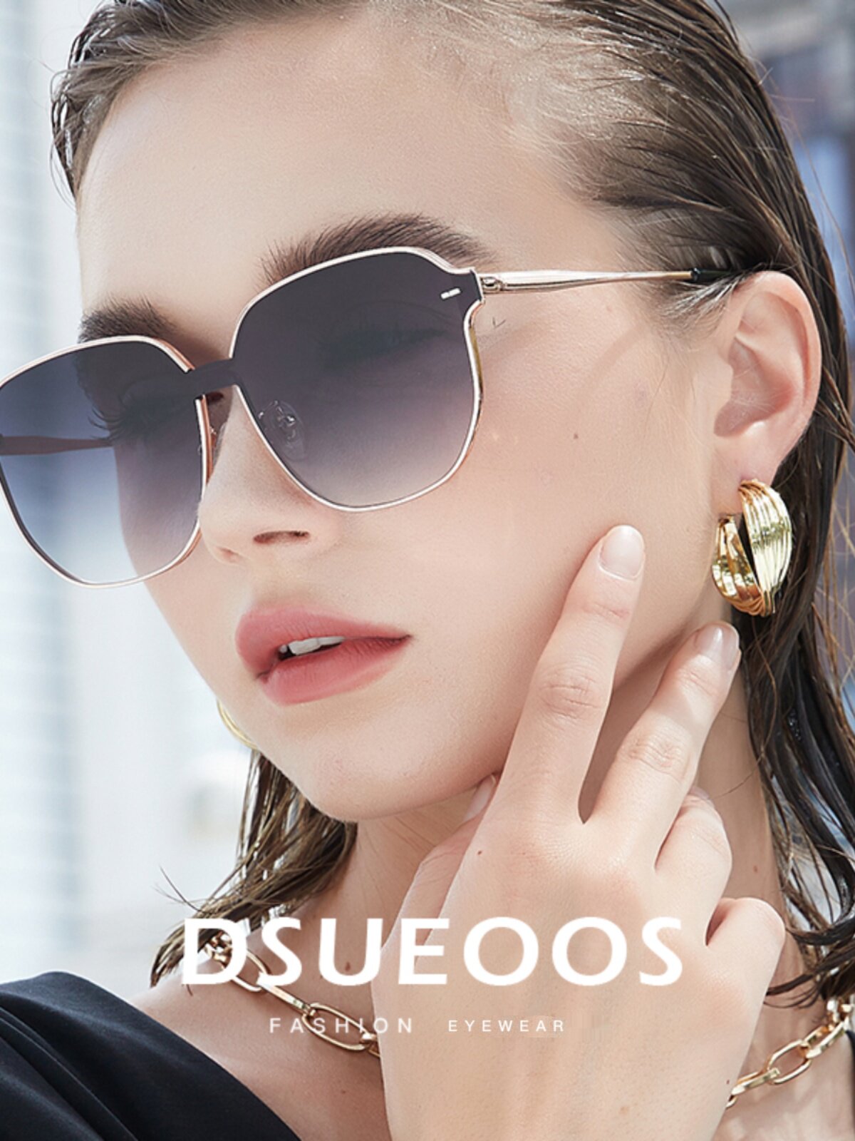 DSUEOOS Oversized Polygon Sunglasses for Women - UV400 Protection, Slimming Face Design, Premium Fashion Sunnies for Driving & Outdoor - DSUEOOS